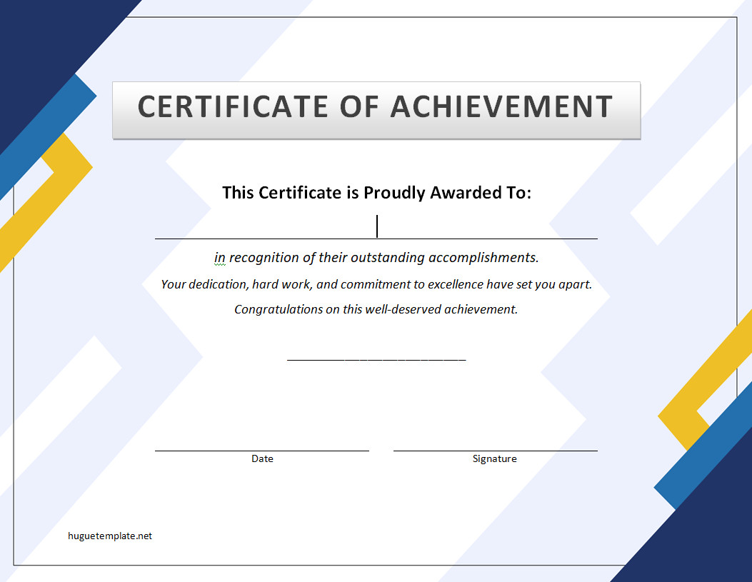 Achievement Certificate Template with Sections for Recipient Name and Achievement Description