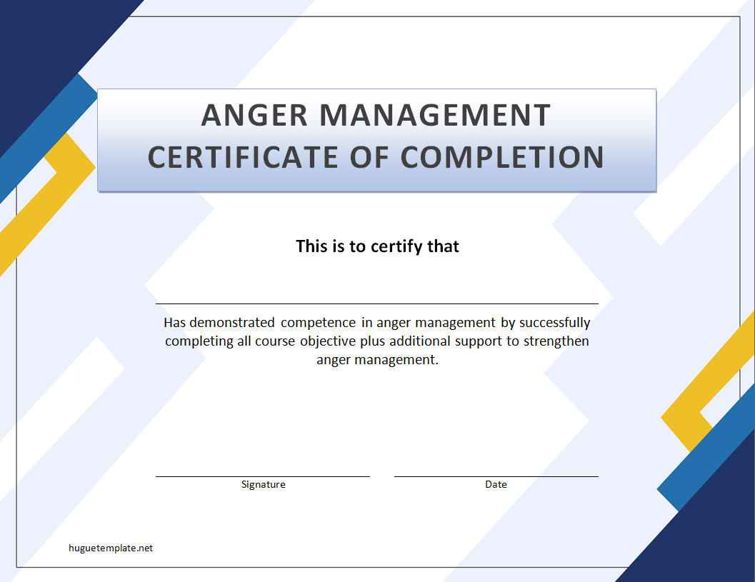 Anger Management Completion Certificate Template