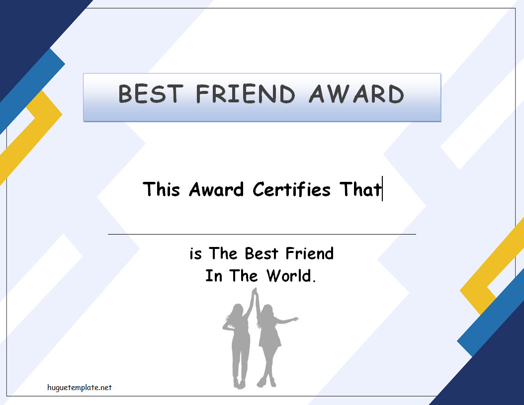 Best Friend Award Certificate Template with Space for Adding a Special Message and Award Details