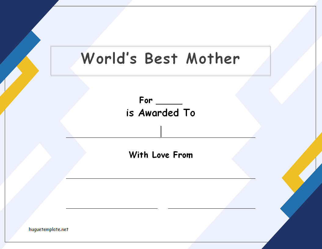 Editable Best Mother Award Certificate Template with Heartfelt Wording and Personalization Options