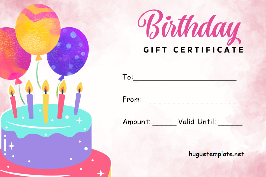 Birthday Gift Certificate Template with Options to Include Gift Amount, Recipient Information, and Expiration Date