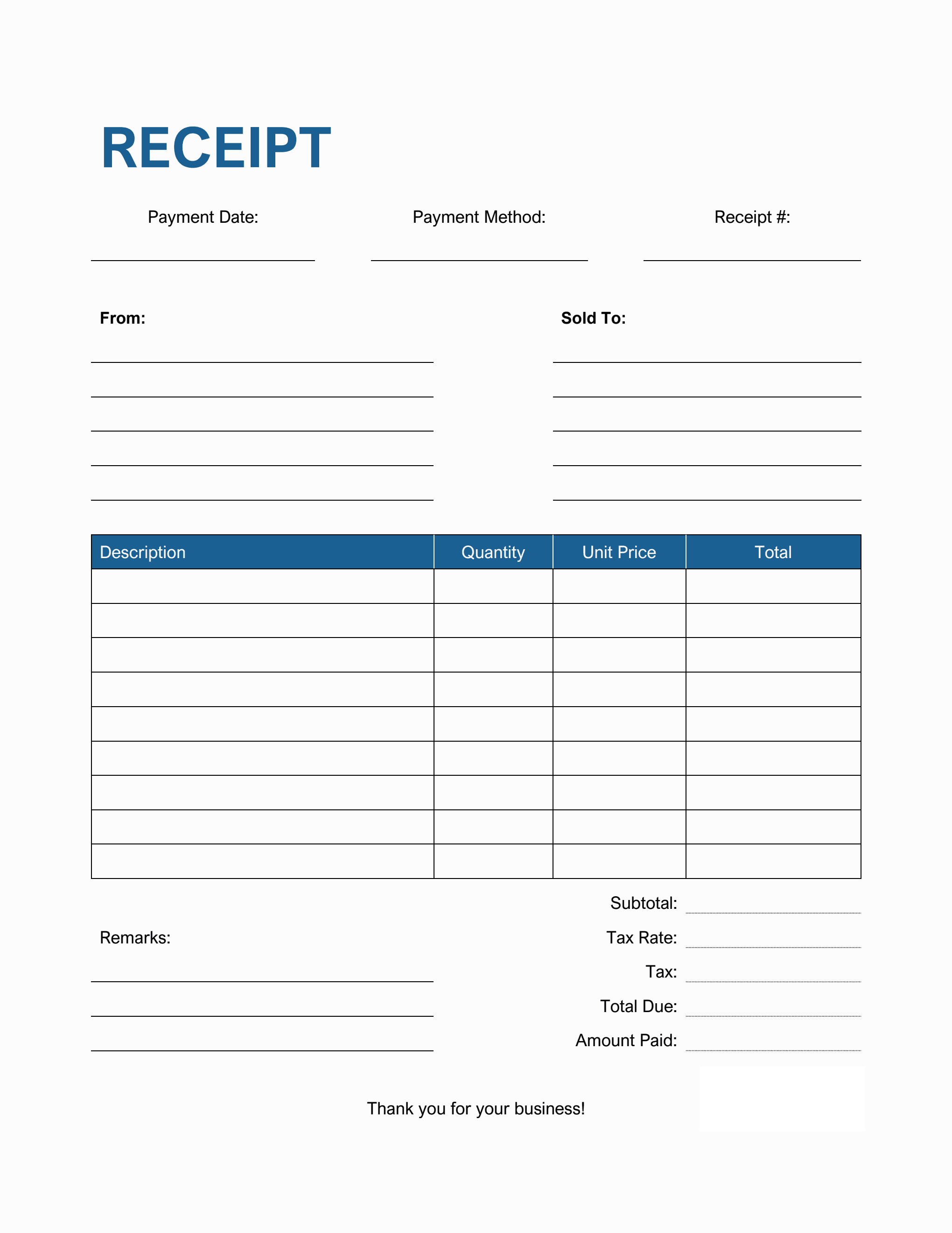 Blank Receipt Template Example