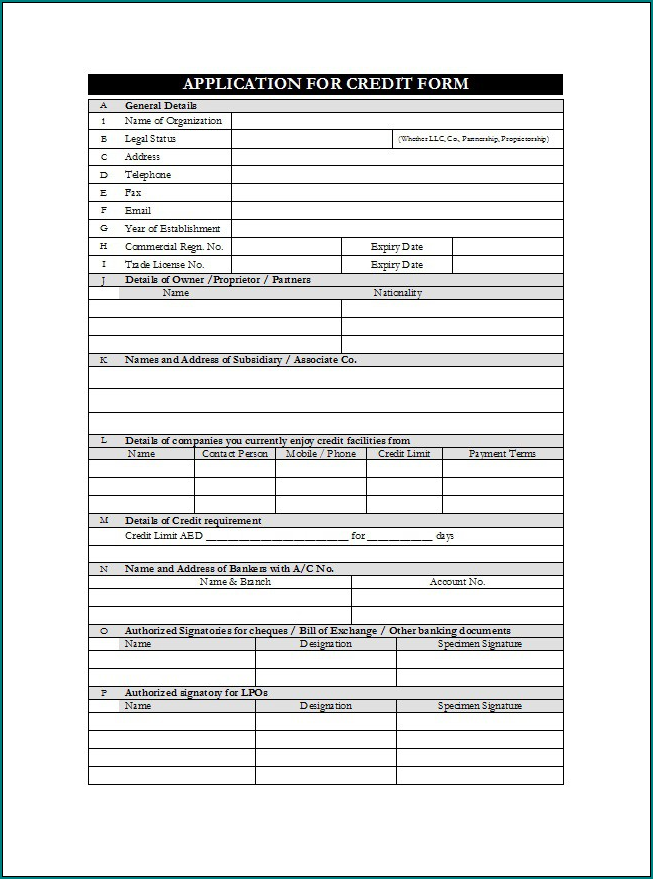 Business Credit Application Template Sample