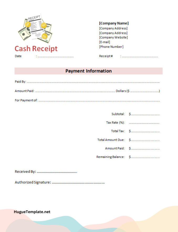 Sample Printable Blank Cash Receipt Template in Word-PDF Format.