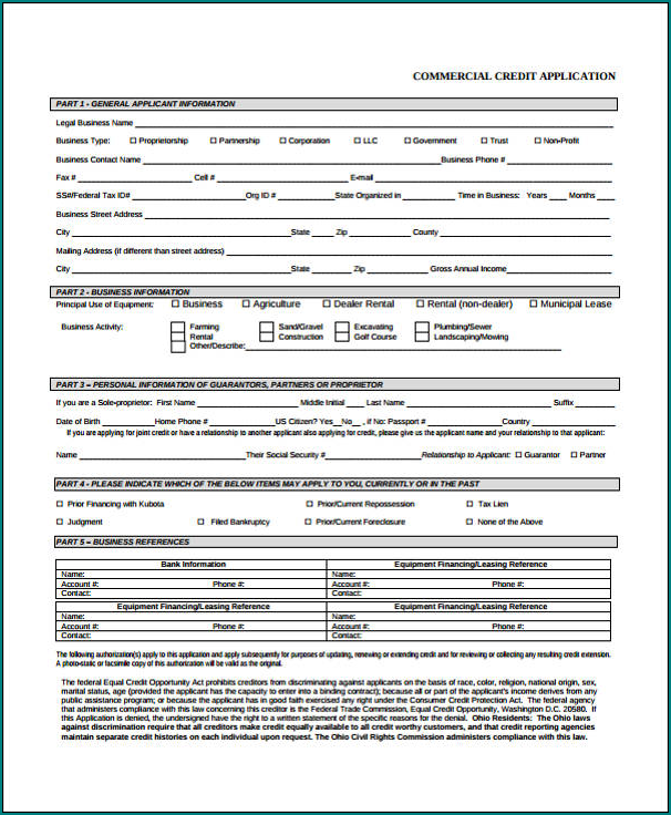 Commercial Credit Application Form Example