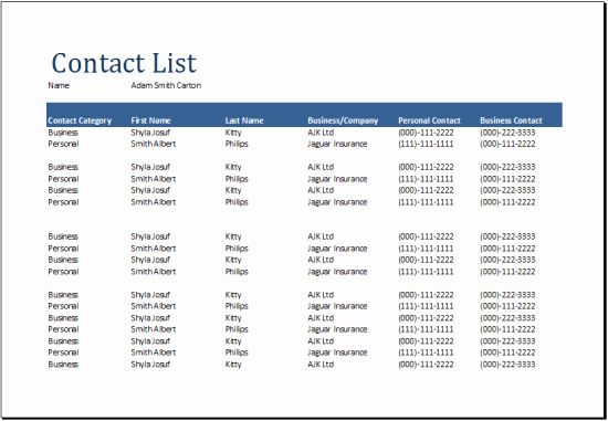 Company Phone Directory Template Sample