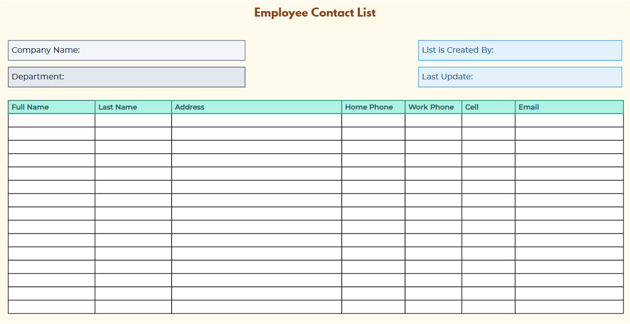 Company Phone Directory Template