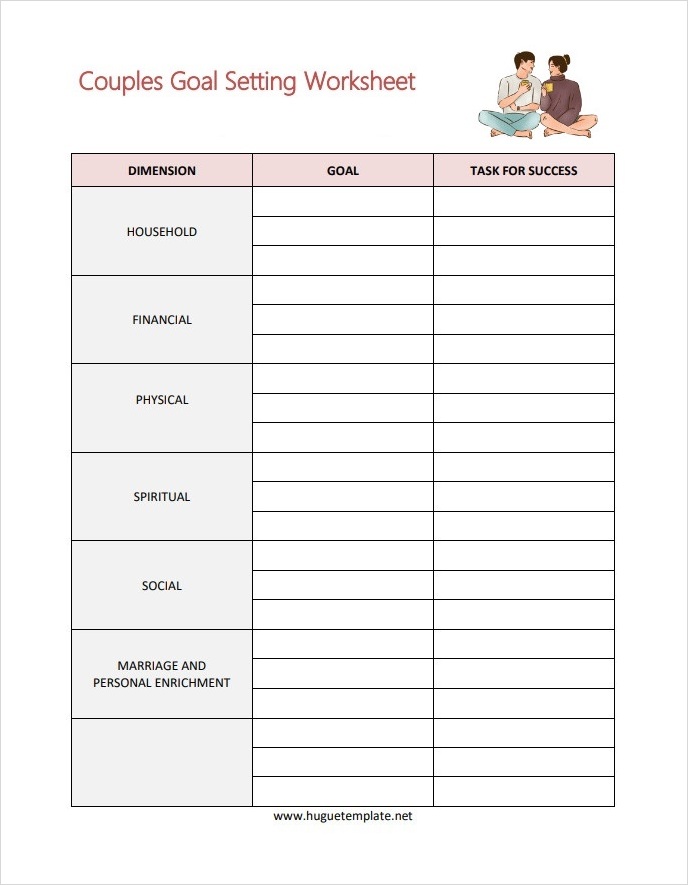 Sample Printable Blank Couples Goal Setting Worksheet Template