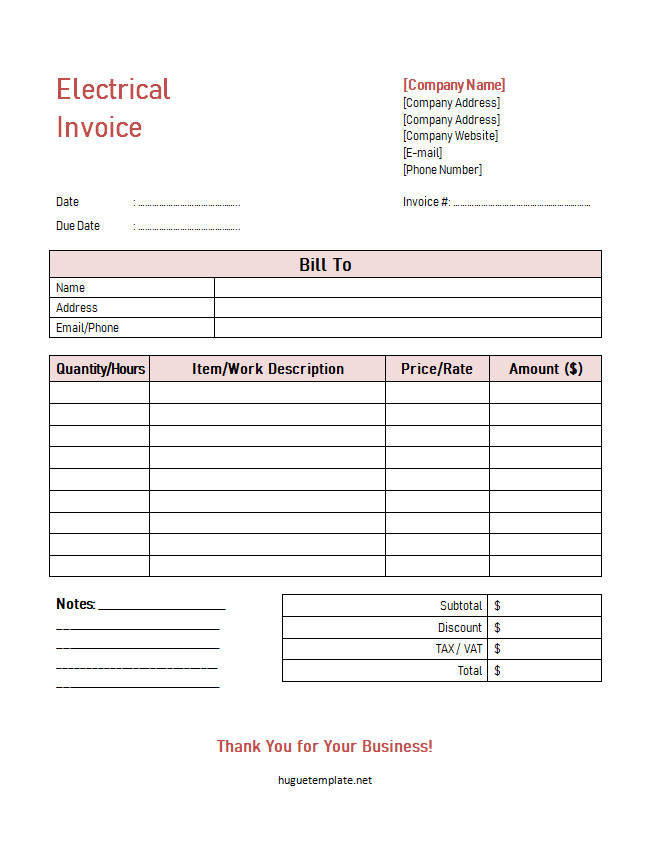 Comprehensive electrical price list template featuring sections for various electrical services.