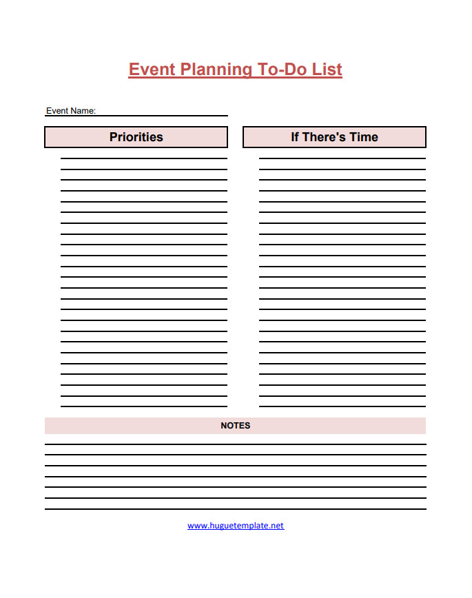 Customizable event planning to-do list template for organizing event preparations and tracking progress.