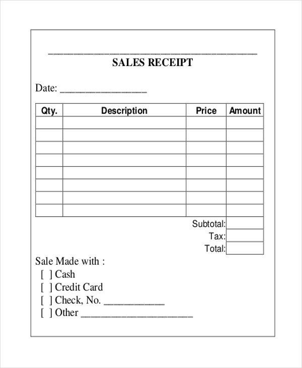 Example of Blank Receipt Template