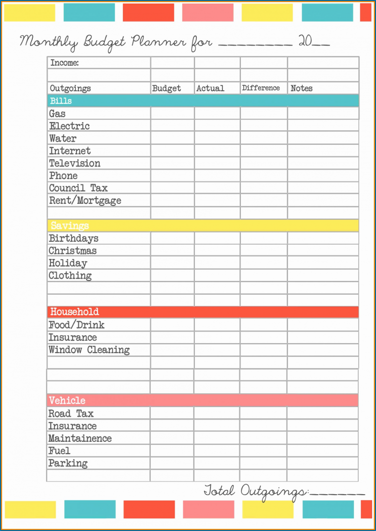 Example of Budget Planner Template