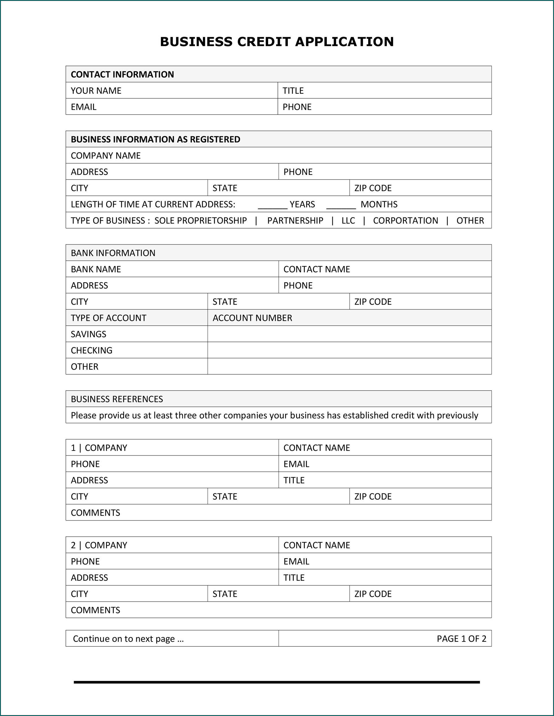 Example of Business Credit Application Template