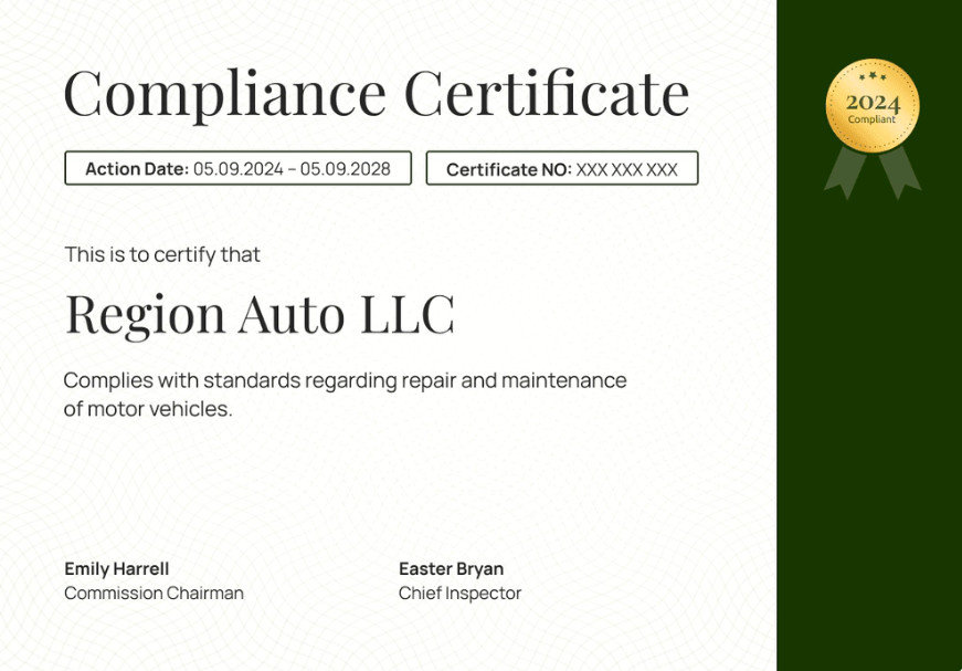 Example of Certificate of Compliance Template