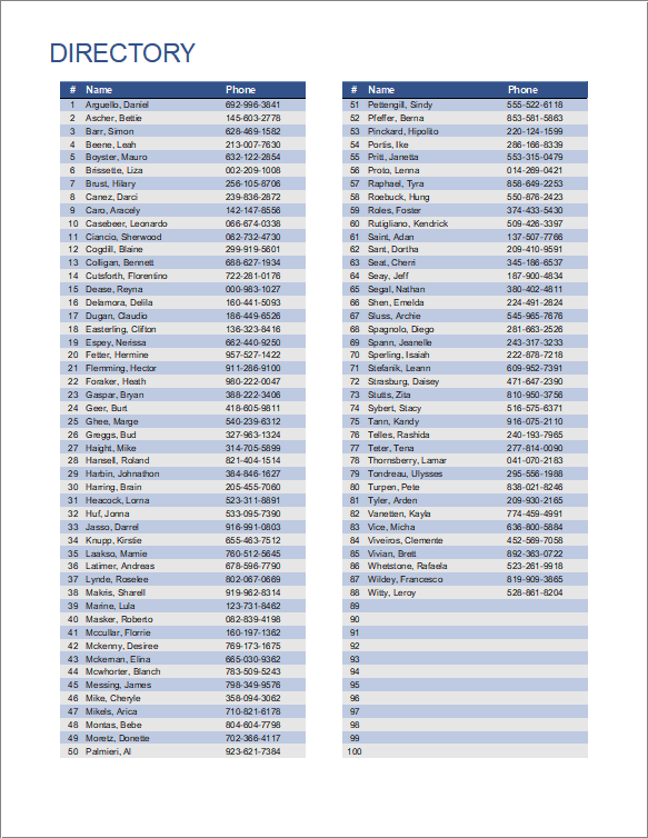 Example of Company Phone Directory Template