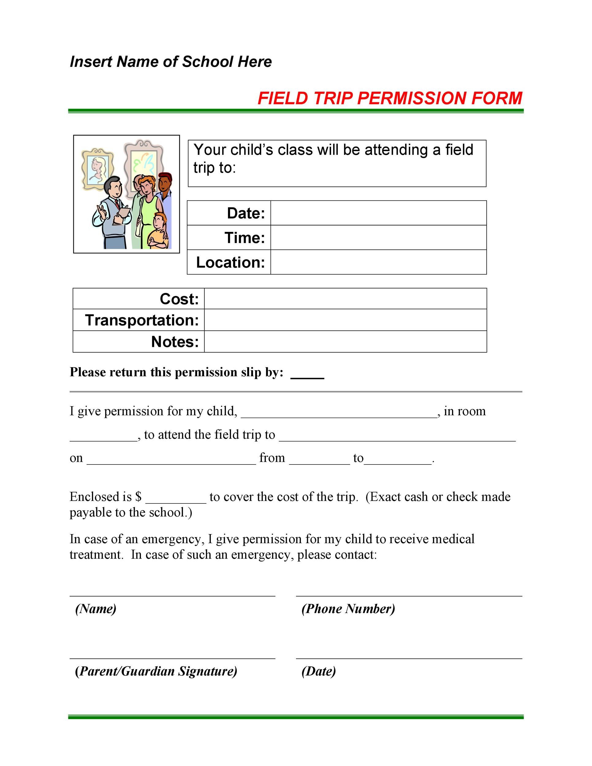 Example of Field Trip Permission Form