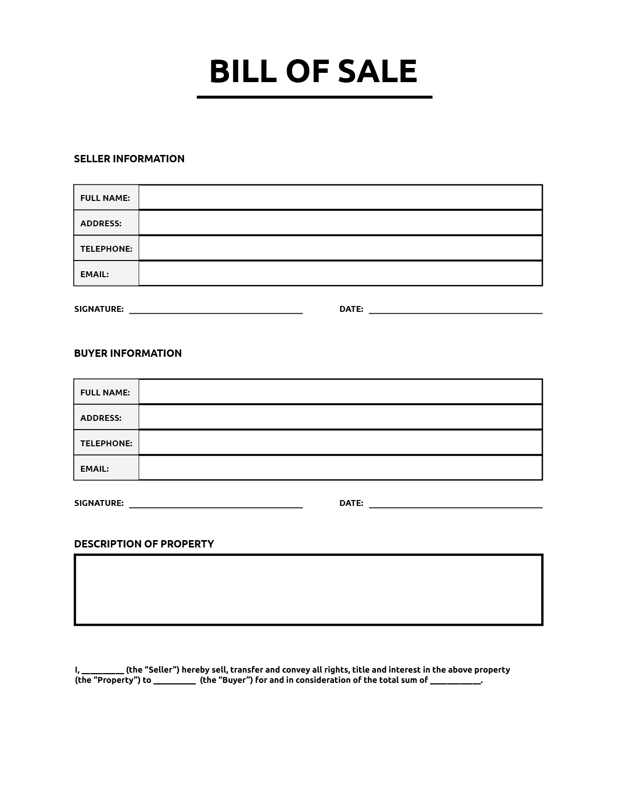 Example of Generic Bill of Sale Template