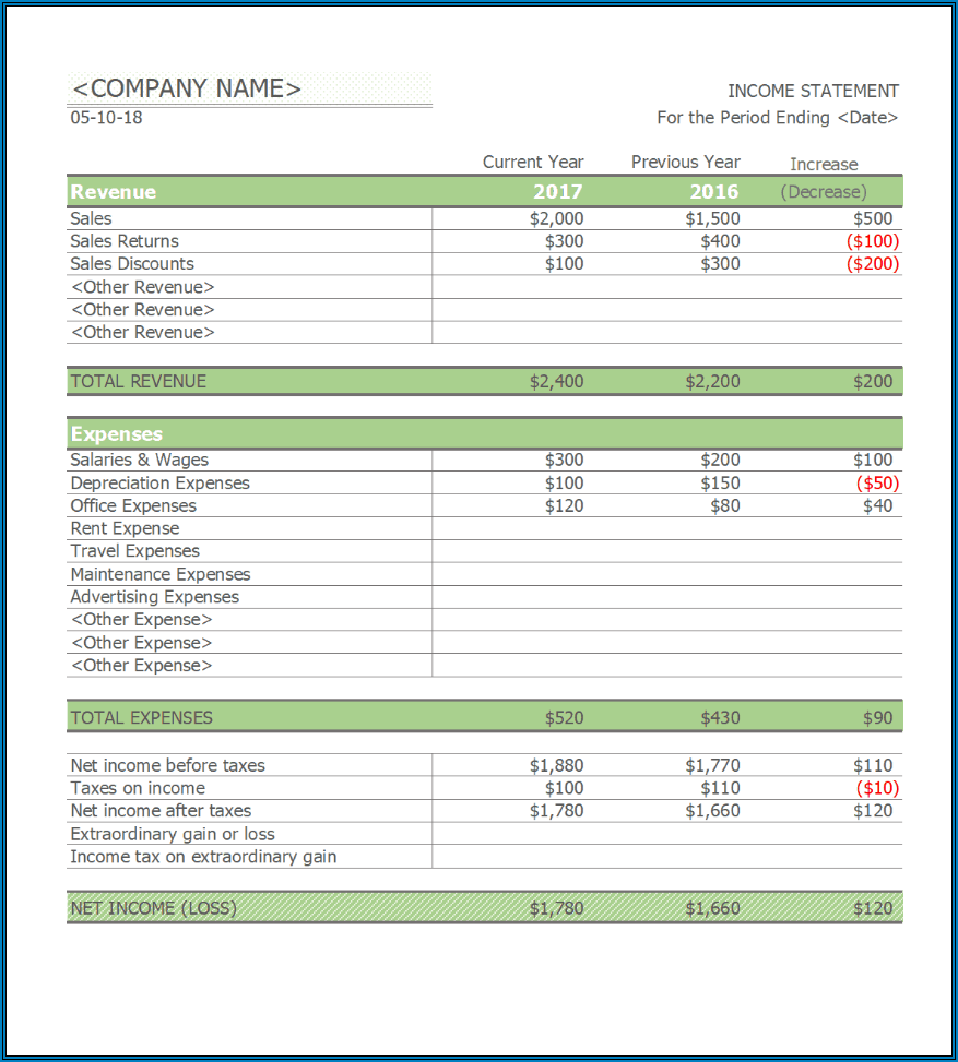 Example of Income Statement Template