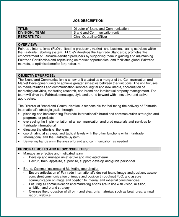 Example of Job Description Template