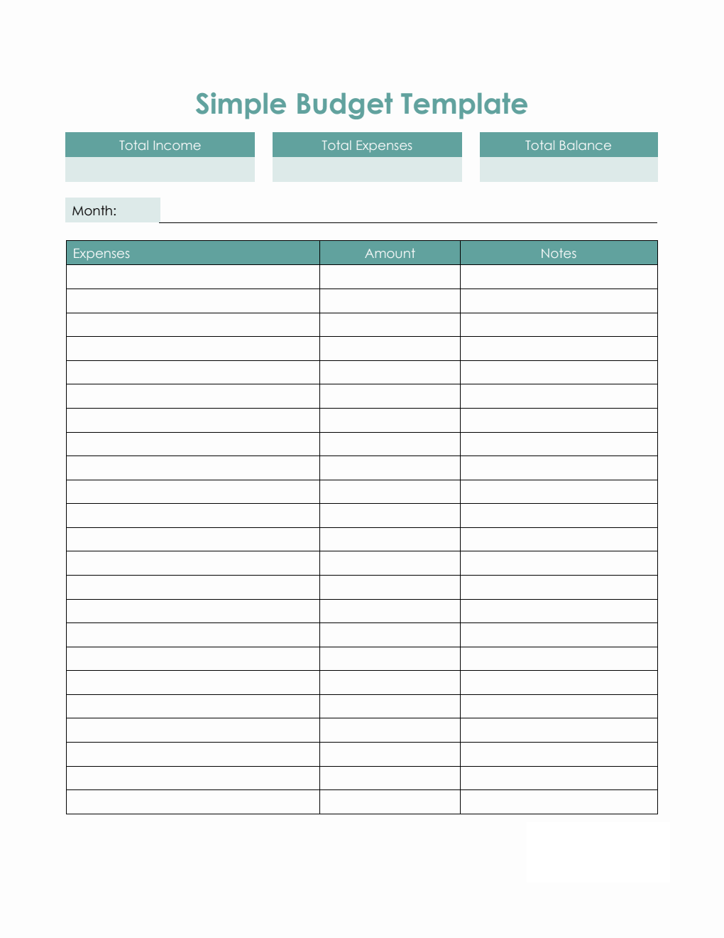 Example of Monthly Budget Template