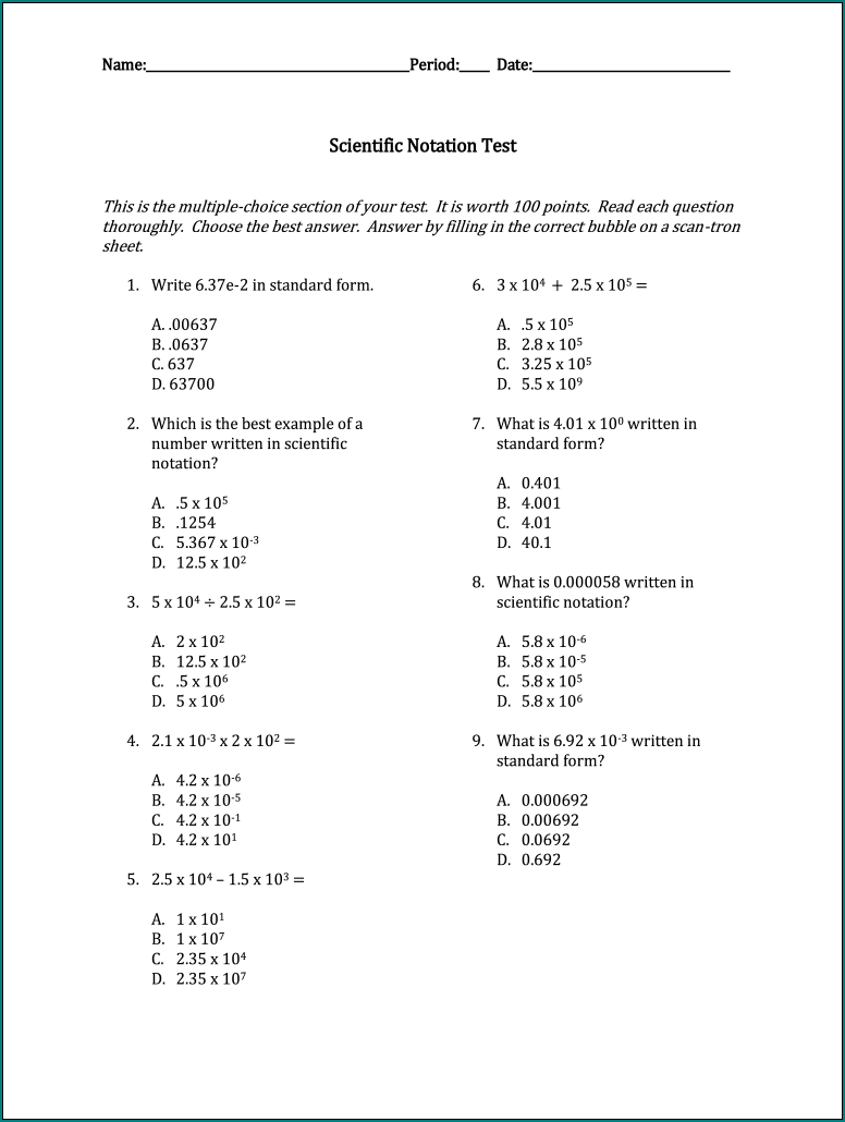 Example of Multiple Choice Quiz Template