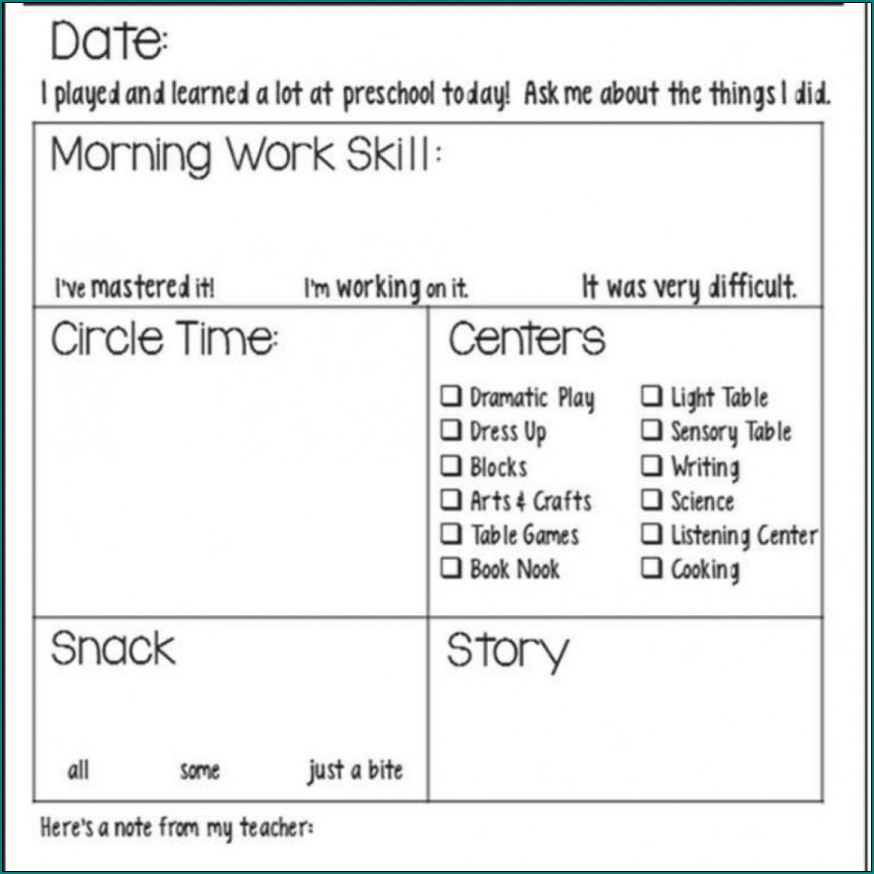 Example of Preschool Daily Schedule Template