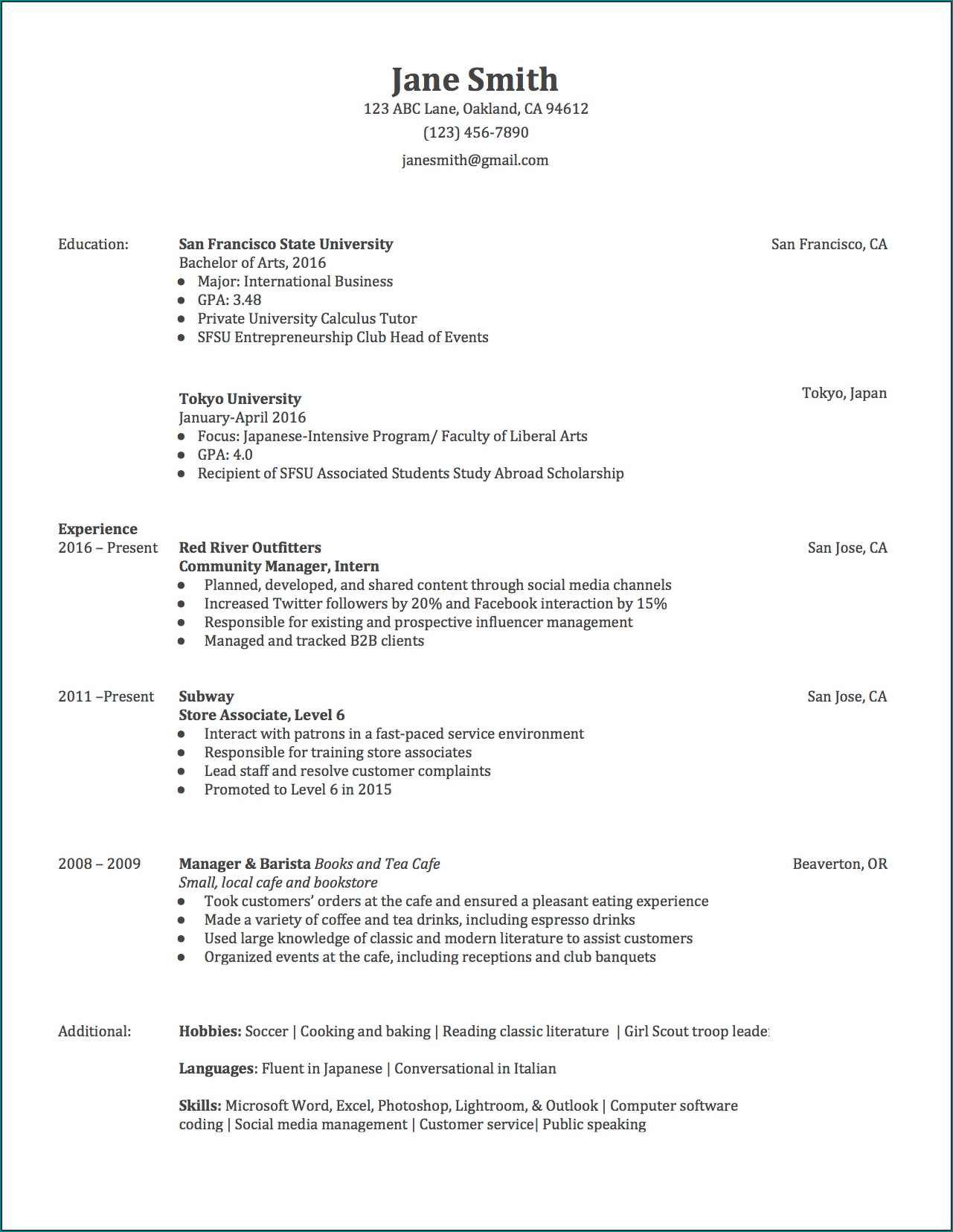 Example of Simple Resume Template