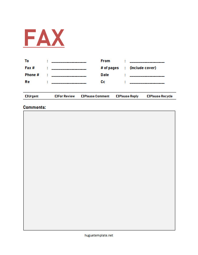 Modern fax cover sheet template with a minimalist design, including fields for sender and receiver information, date, subject, and additional notes.