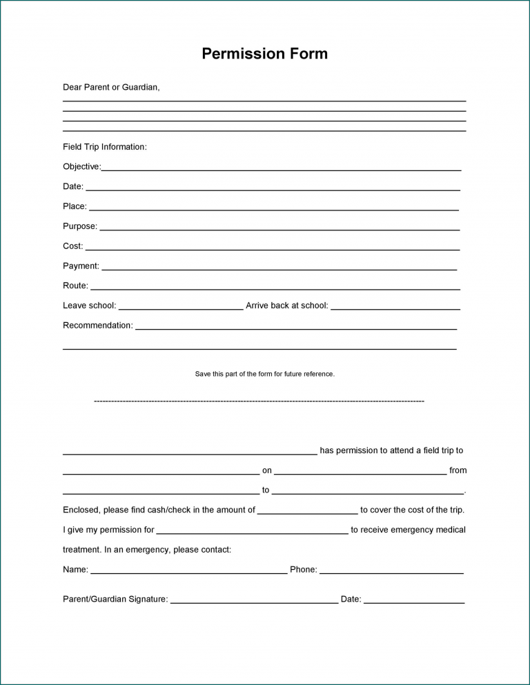 Field Trip Permission Form Sample