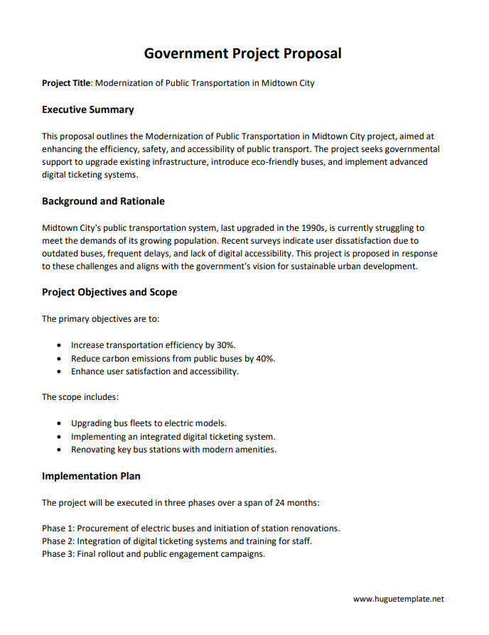 Sample Editable Government Project Proposal Template in Word and PDF Format.