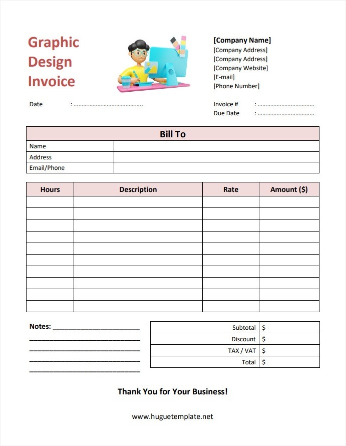 Sample Printable Blank Graphic Design Invoice Template