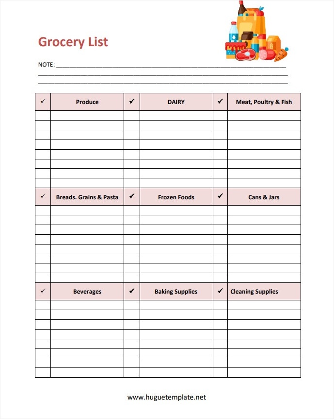 Free Printable Blank Grocery List Template