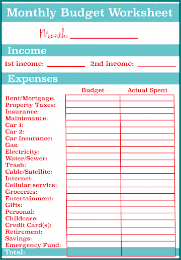 Home Budget Worksheet Template Example