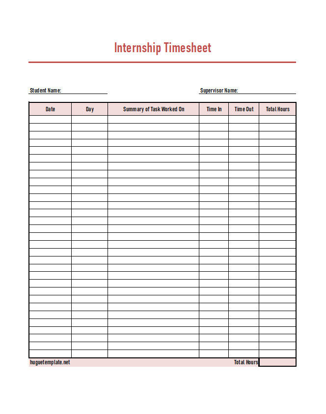 Customizable Internship Timesheet Template (Excel)