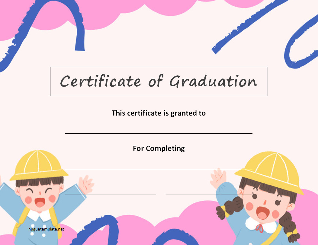 Printable kindergarten graduation certificate template featuring a playful design and customizable fields