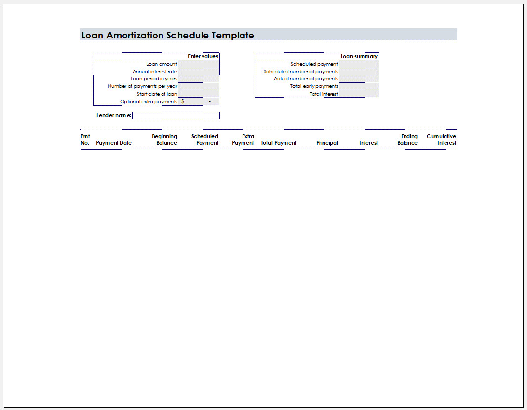 Loan Amortization Schedule Template