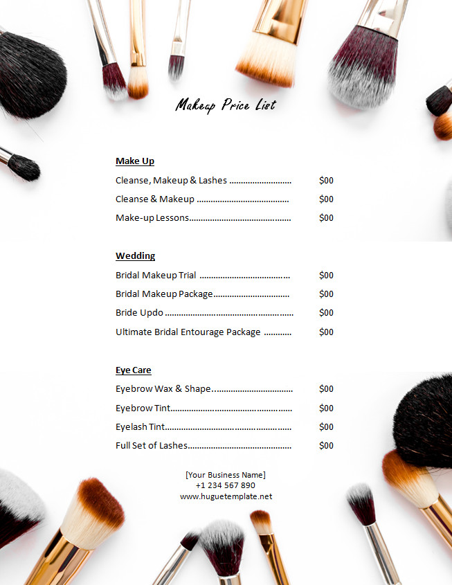 Printable Makeup Price List Template featuring a modern design and customizable fields