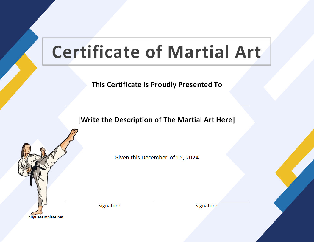 Printable Martial Arts Certificate Template featuring a traditional design with martial arts symbols and customizable fields