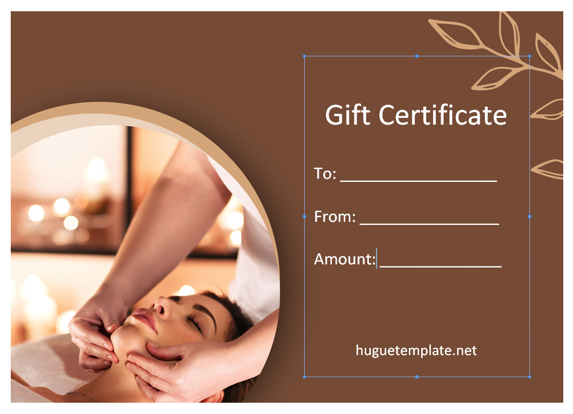 Relaxing massage gift certificate template with space for recipient's name