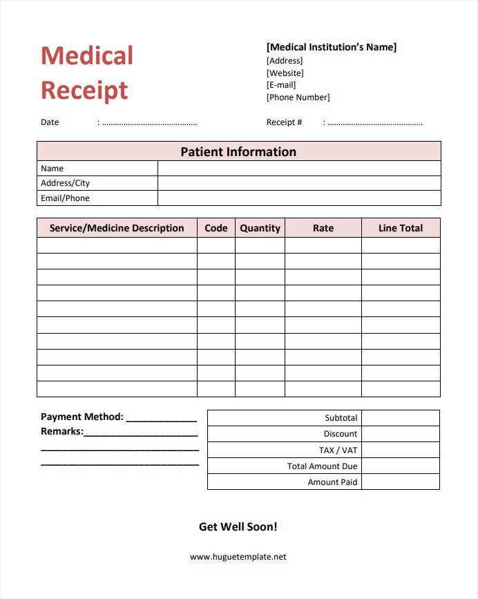 Free Printable Blank Simple Medical Receipt Template