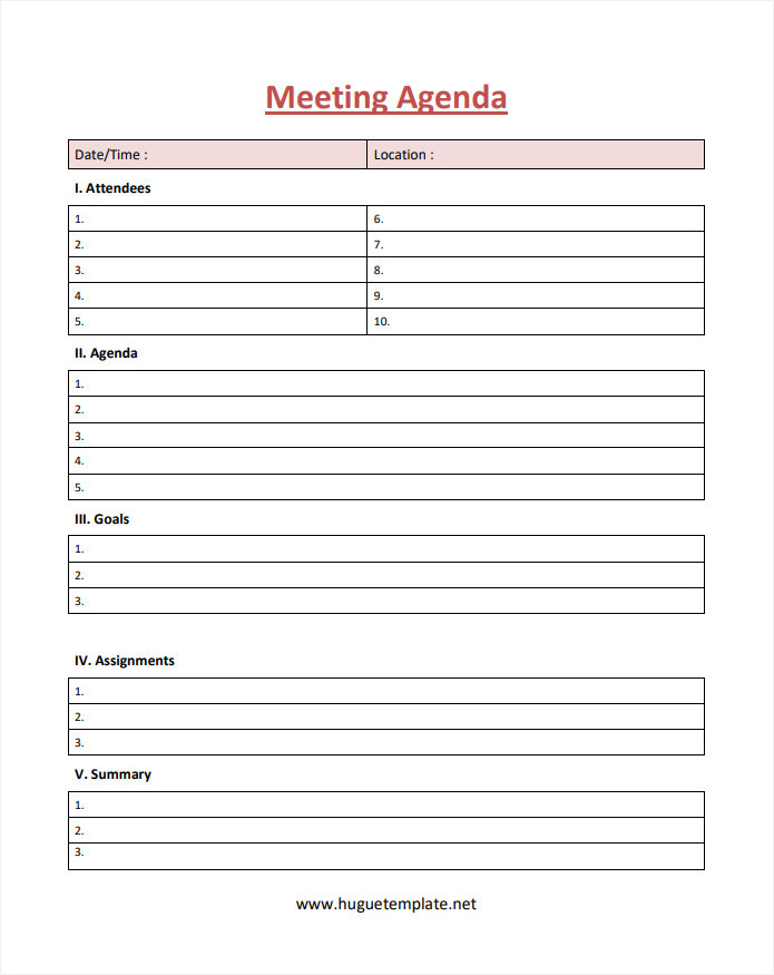 Sample Printable Blank Meeting Agenda with Action Items Template