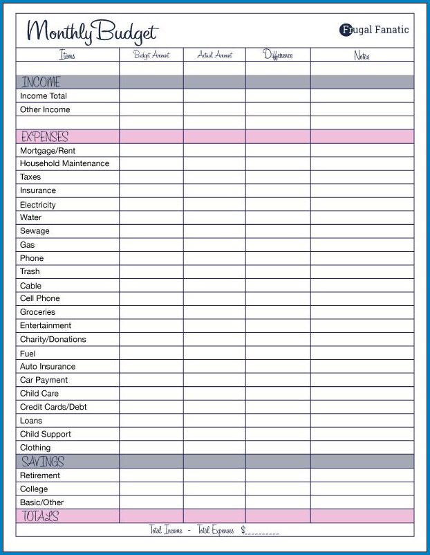 Monthly Budget Template Sample