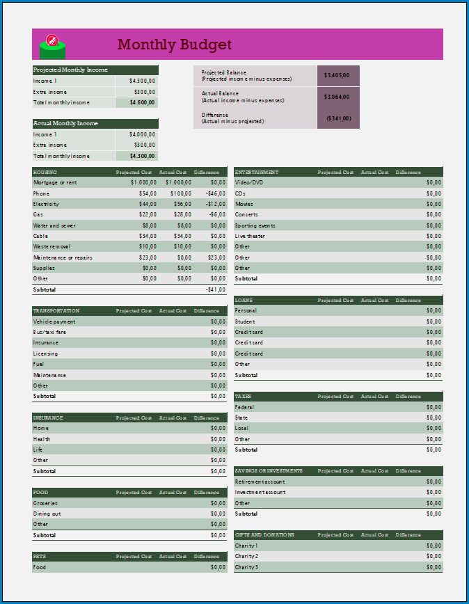 Monthly Budget Template