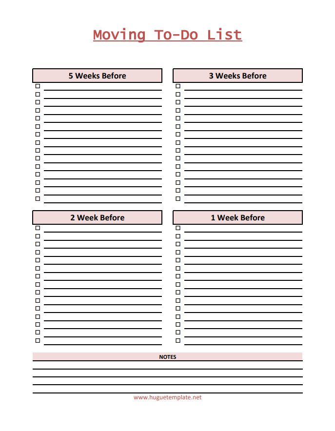 Professional moving to-do list template with clear fields for prioritizing tasks and tracking progress.