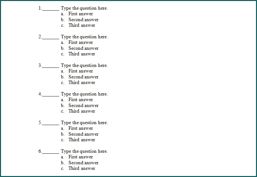 Multiple Choice Quiz Template Example