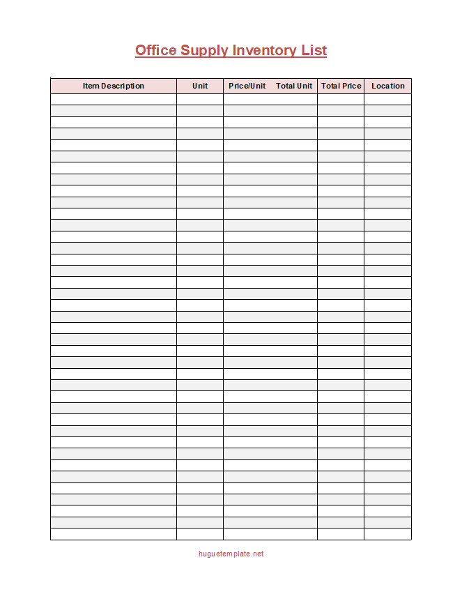 Printable office supply inventory list template featuring a user-friendly layout and customizable fields