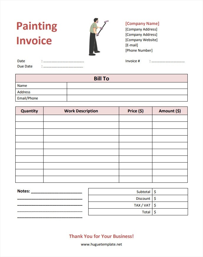 Free Printable Blank Simple Painting Invoice Template