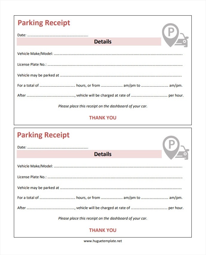 Sample Printable Blank Parking Receipt Template