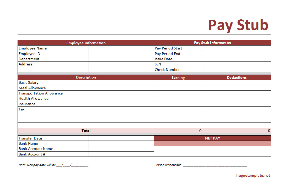 Sample Pay Stub Template Featuring Employee Information and Detailed Earnings Breakdown