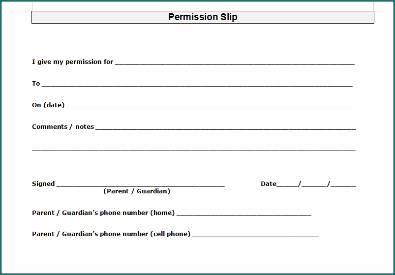 Permission Slip For School Trip